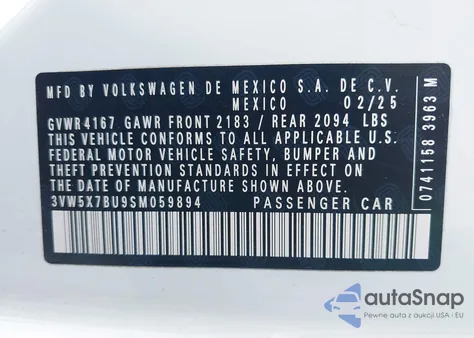 2025 Volkswagen Jetta 1.5T S from USA, damaged, VIN 3VW5X7BU9SM059894